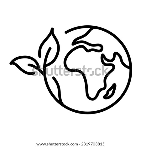 green planet earth concept, icon, world ecology, global nature protect, eco logo environment, globe with leaves, thin line simple web symbol on white background