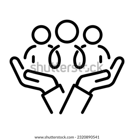 inclusion social equity icon, help or support employee, gender equality, community care, age and culture diversity, people group save, thin line symbol, line icon, outline, flat, isolated on white
