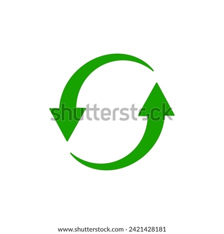 Arrows looping in circle. Green refresh icon isolated on white background. Rotation arrows in a circle sign. Reload symbol. Vector illustration