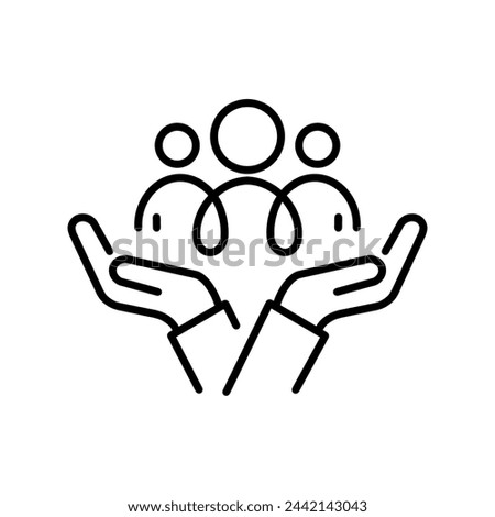 inclusion social equity icon, help or support employee, gender equality, community care, age and culture diversity, people group save, thin line symbol, line icon, outline, flat, isolated on white