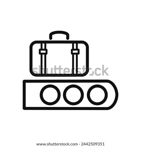 icon Vector illustration of x-ray scanner in airport terminal. A set of suitcases. Baggage check with police illustration. Luggage conveyor with different bags. Conveyor line with passenger luggage.