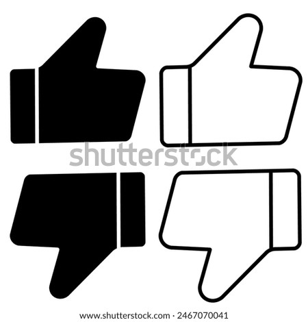 Up and down thumbs icon. Thumbs up and thumbs down. Approve and disapprove. Like icon and dislike black color simple stroke outline thin line design. Vector icons set isolated on white background