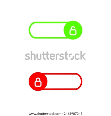 Locked and unlocked toggle. Switch on and off. Control slider. Red and green slider with round shape. Opened and closed symbol. Turn on and off. Isolated toggle. Vector EPS 10