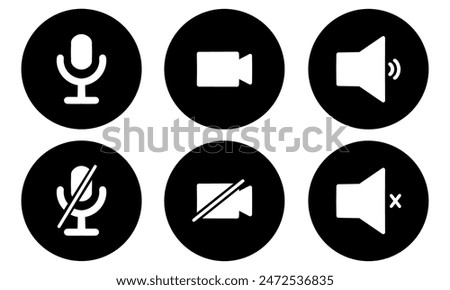 Speaker, Mic and Video Camera related icons. Basic icons for Video Conference, Webinar and Video chat.