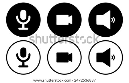 Speaker, Mic and Video Camera related icons. Basic icons for Video Conference, Webinar and Video chat.