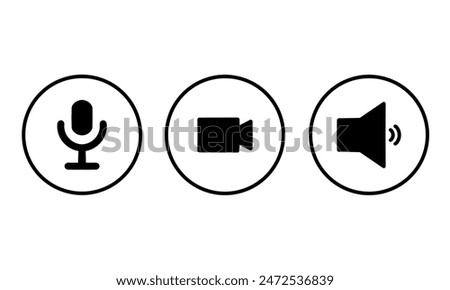 Speaker, Mic and Video Camera related icons. Basic icons for Video Conference, Webinar and Video chat.