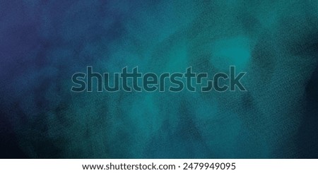 Dark blue green wall texture. Gradient. Deep teal color. Toned old rough concrete surface. Close-up. Abstract vintage background with space for design. Web banner. Wide. Panoramic. Grunge. Backdrop.