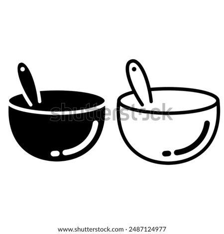 Cooking mix line icon. Bowl with spoon sign. Food preparation symbol. Quality design element. Flat style cooking mix icon. Editable stroke. Vector