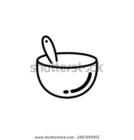 Cooking mix line icon. Bowl with spoon sign. Food preparation symbol. Quality design element. Flat style cooking mix icon. Editable stroke. Vector