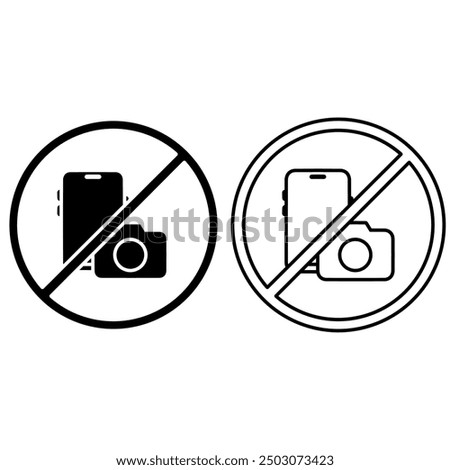 No cameras, no mobile phones allowed sign icon, no photography or video, prohibition sign in red color symbol. Crossed out circle illustration, no taking pictures or video graphic design isolated.