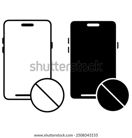 no phone icon, cellphone prohibited, off mobile please, stop using device, ban zone, thin line symbol on white background - editable stroke