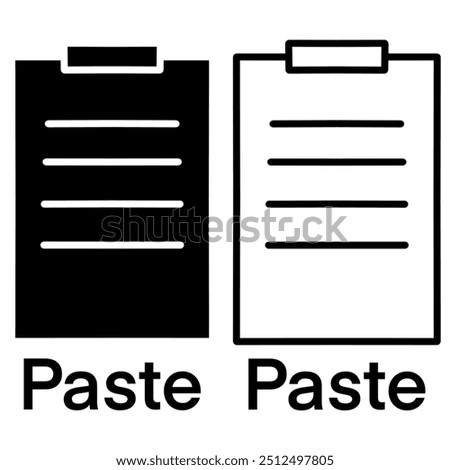 Editable vector file clipboard paste icon. Black, line style, transparent white background. Part of a big icon set family. Perfect for web and app interfaces, presentations, infographics, etc