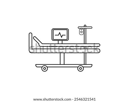 Intensive care black glyph icon. Critical care medicine. ICU. Hospital ward. Intensive treatment and close monitoring. Resuscitation. Silhouette symbol on white space. Vector isolated illustration