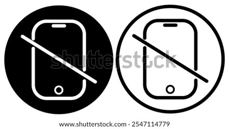 no phone icon, cellphone prohibited, off mobile please, stop using device, ban zone, thin line symbol on white background - editable stroke