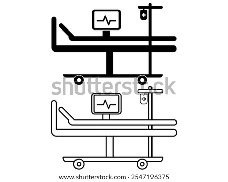 Intensive care black glyph icon. Critical care medicine. ICU. Hospital ward. Intensive treatment and close monitoring. Resuscitation. Silhouette symbol on white space. Vector isolated illustration