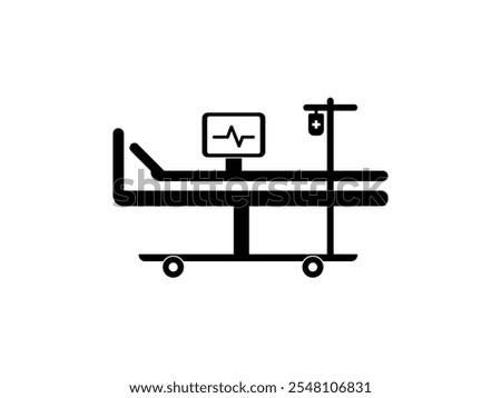 Intensive care black glyph icon. Critical care medicine. ICU. Hospital ward. Intensive treatment and close monitoring. Resuscitation. Silhouette symbol on white space. Vector isolated illustration