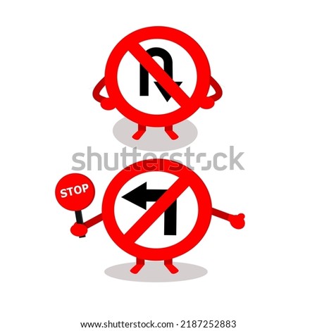 Illustration of traffic sign cartoon, do not turn back and do not turn left sign. Suitable for children's books