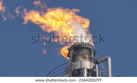 Similar – Image, Stock Photo Gas flaring at oil refinery in evening