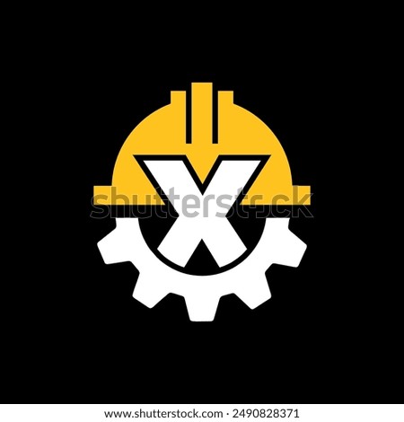 CONSTRUCTION LOGO GEAR HELMET VECTOR WITH LETTER X