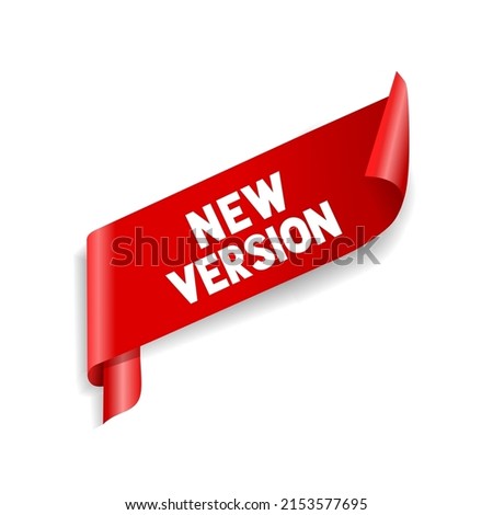 New version banner. New version ribbon label sign. Flat style vector illustration.