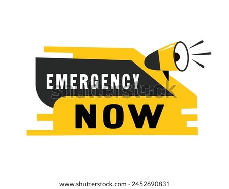 Emergency now speech bubble icon flat style. Banner design for business, marketing. Vector label.
