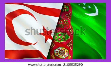 Northern Cyprus and Turkmenistan flags. 3D Waving flag design. Northern Cyprus Turkmenistan flag, picture, wallpaper. Northern Cyprus vs Turkmenistan image,3D rendering. Northern Cyprus Turkmenistan