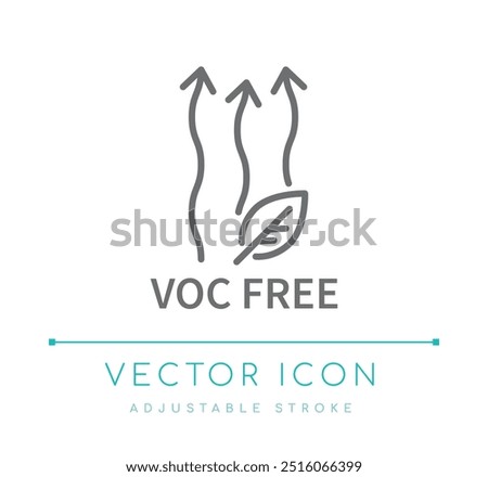 VOC free vector line icon highlights eco-friendly, non-toxic products with zero volatile organic compounds, promoting clean air, sustainability, and health-conscious choices for safer environments.