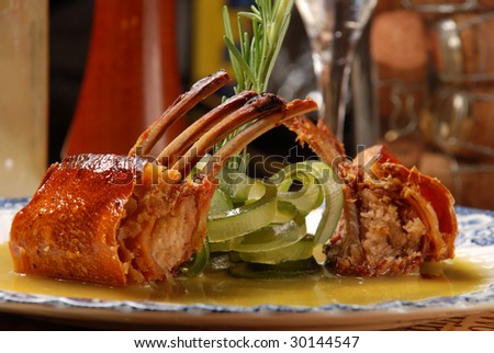Image pork chops on a bed of vegetables