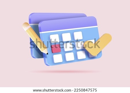 3d calendar marked date and time for reminder day. Calendar with todo list for schedule appointment, event day and time, calendar planning 3d concept. 3d vector illustration