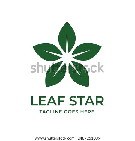 Leaf Star Logo Design with Green Five-Pointed Leaf Symbol Ideal for Eco-Friendly, Natural Products, and Organic Branding