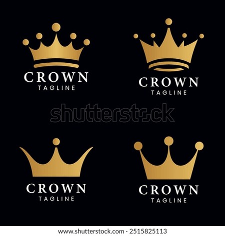 Collection of Royal Elegant Gold Crown Logo and Luxurious Majestic Design on Black Background