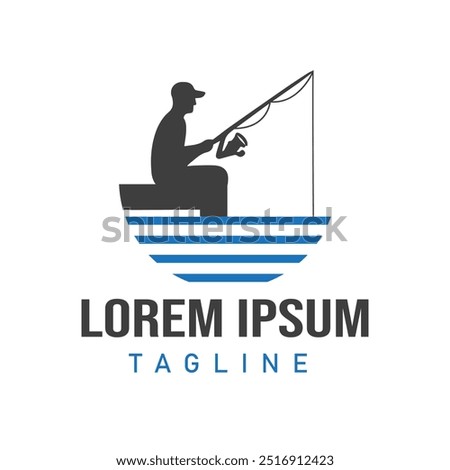 Simple Design Silhouette Illustration Of A Man Fishing,Catching Fish Vector Design