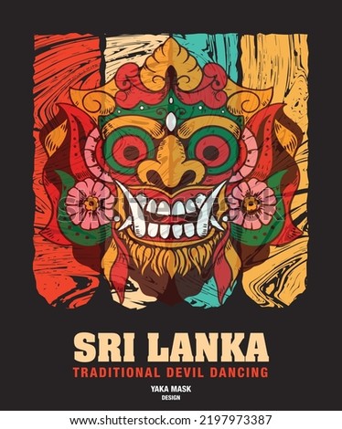Sri Lanka New Devil Traditional Yaka Dancing Mask Red Green Yellow Hot Colors in the mask Wooden Texture Demon monster tattoo Stok fotoğraf © 
