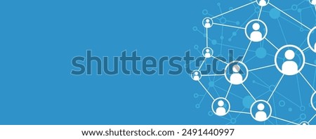 Business online communication and abstract social network connection concept. Global network connection. Business social network connection people on blue background. Global internet technology.