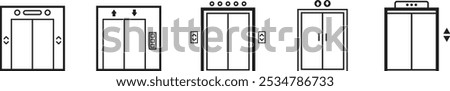 Elevator icon set. Transparent elevator sign isolated on transparent background. Vector set in filled and line style.