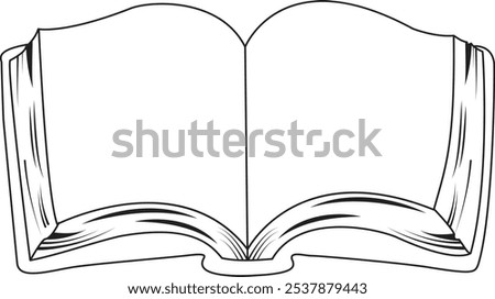 Open Book Coloring Page Outline. Hand drawn open book icon isolated on white background