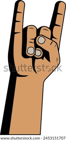 Illustration of a little hand making the Rock in Roll symbol. Rock in roll symbol