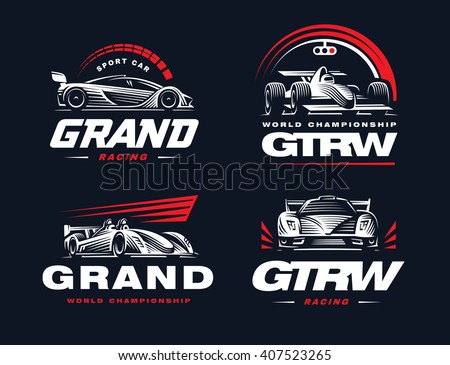 Sport cars logo set illustration on dark background.