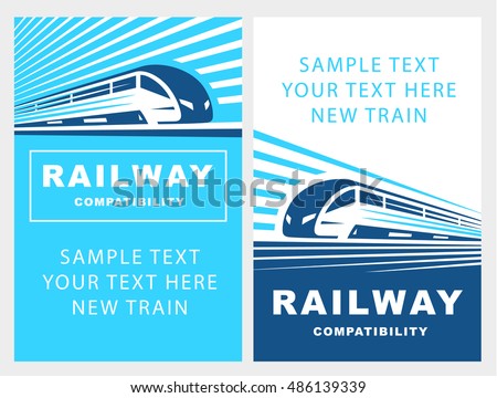 Train poster illustration on light background, emblem