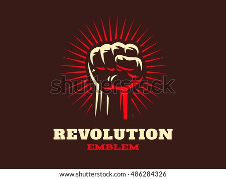 Revolution hend up emblem illustration on dark background