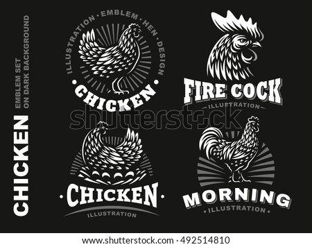 Set chicken logo,  emblem design on black background