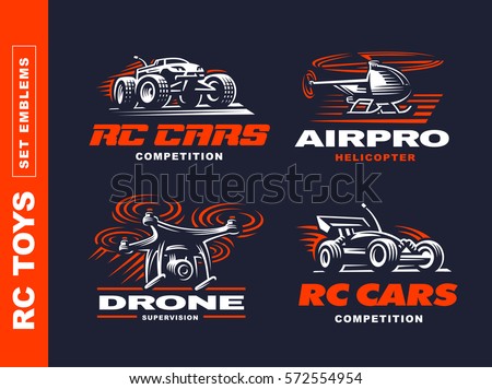 RC toys transport logo set - vector illustration, emblem design on black background