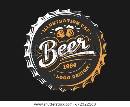 Mug beer logo on cap - vector illustration, emblem brewery design on dark background