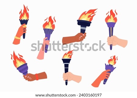 Set of international hand holding olympus torch flat style