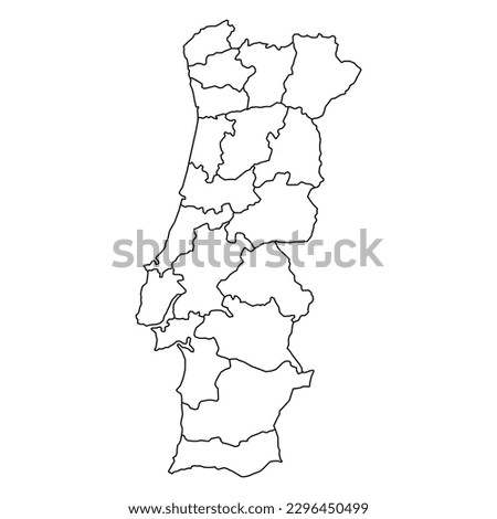 Portugal map background with states. Portugal map isolated on white background. Vector illustration