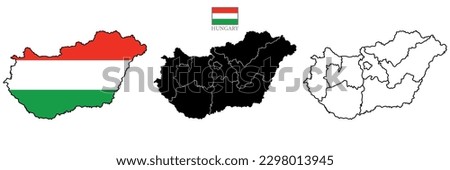 Three Hungary maps background with states and flag. Hungary map isolated on white background. Vector illustration. Europe