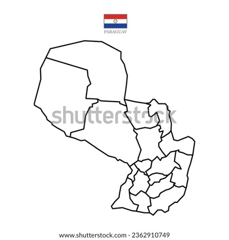 Paraguay contour vector map with state, flag in color. Background map eps 10