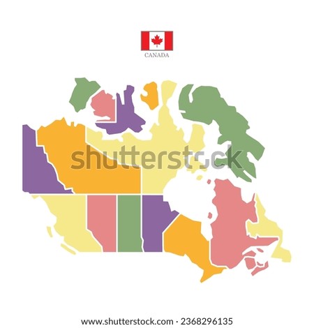 Silhouette and colored Canada map