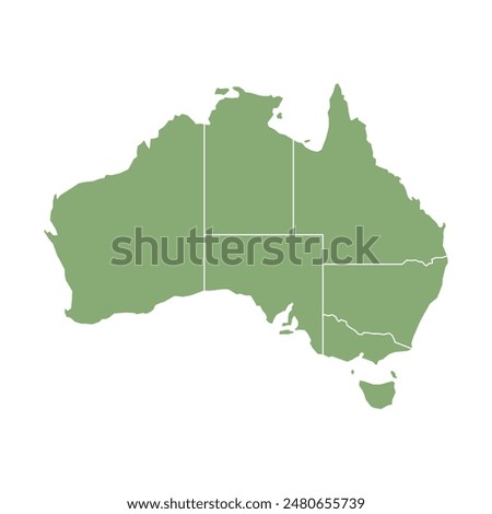 Silhouette and colored (green) australia map