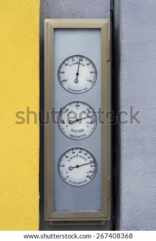 Street thermometer and barometer Germany. Street device to make weather forecast for burghers